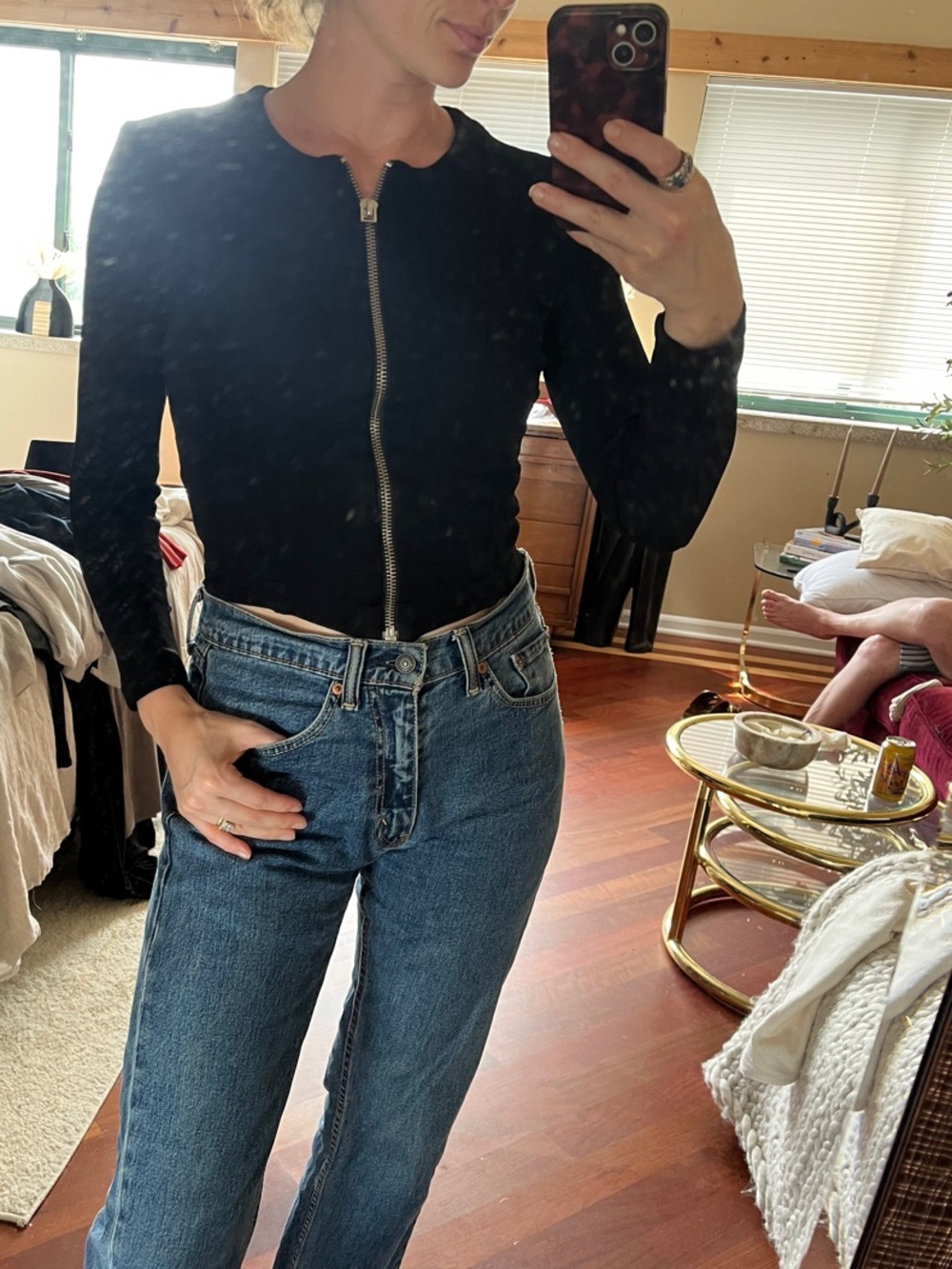 Helmut Lang Black Zip-Front Long Sleeve Top